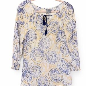 Elegant Women's Blouse in Blue and Yellow